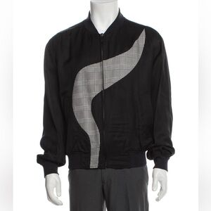 Alexander McQueen Men's Black Bomber Jacket with houndstooth Detail size L